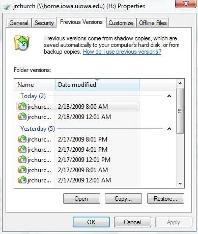 Restore Using Previous Versions